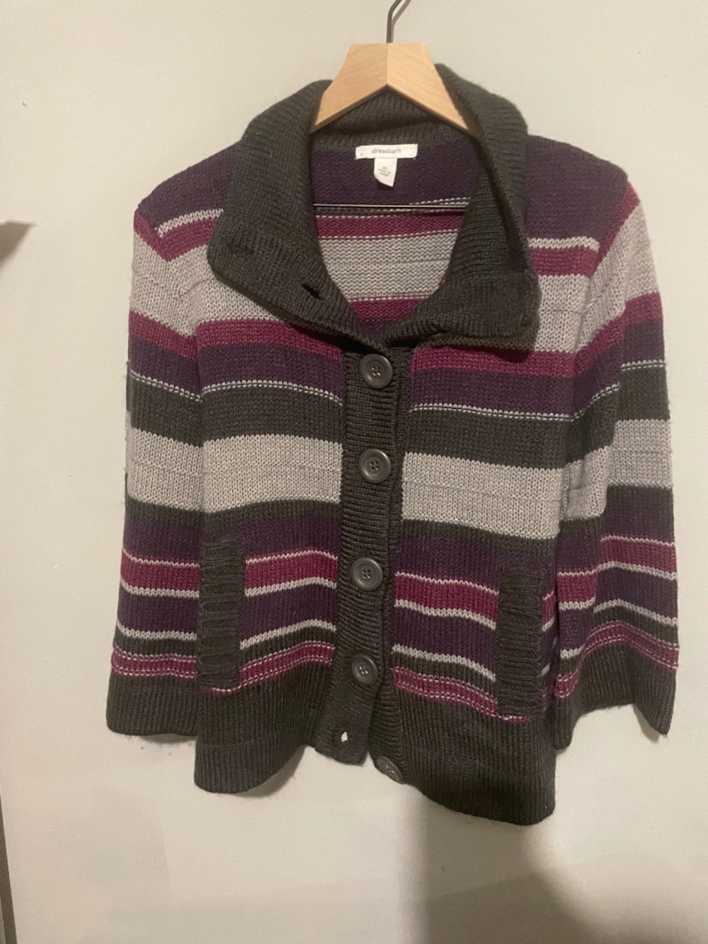 Dress barn women’s XL gray, and purple button up sweater